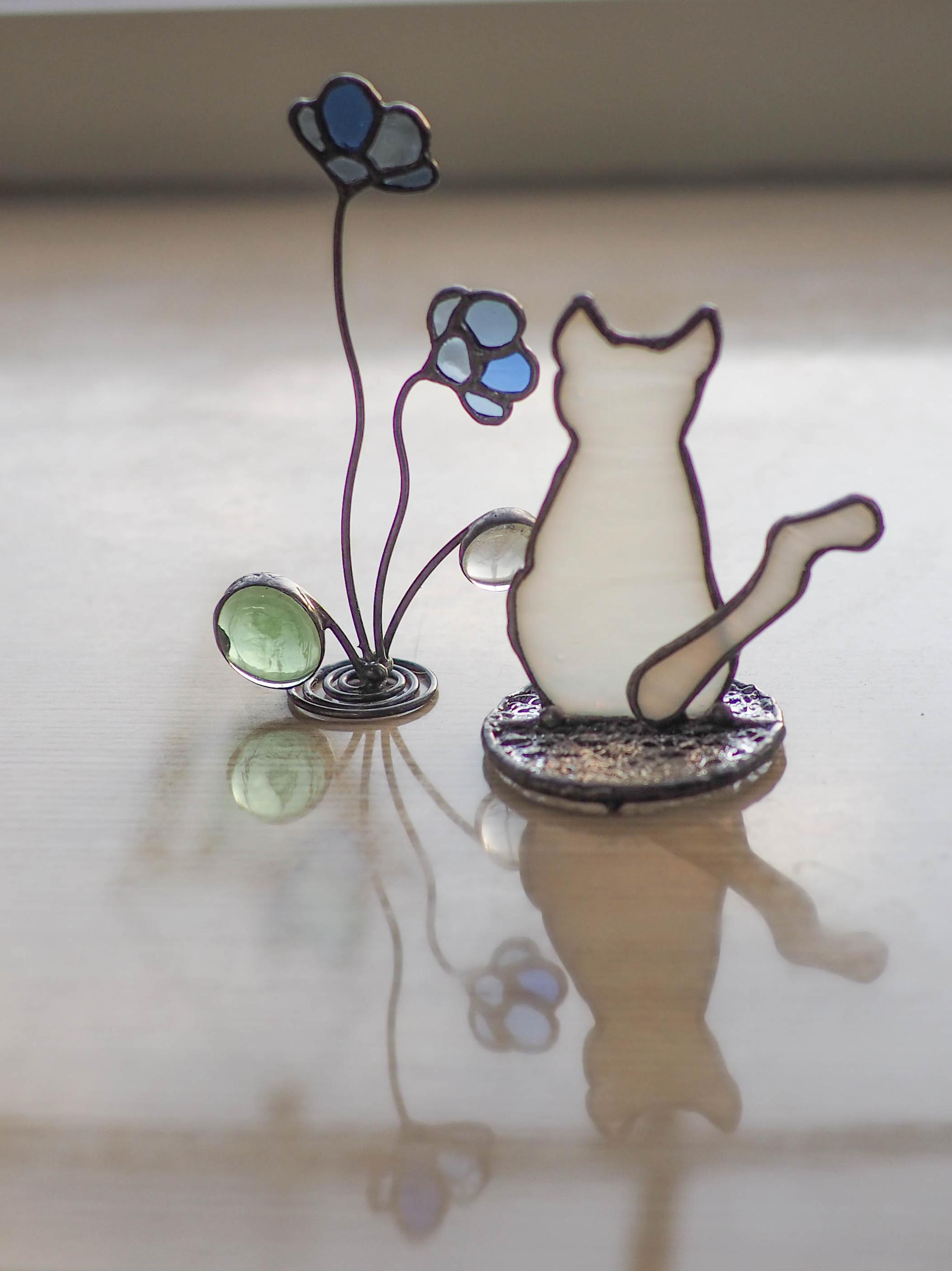 「長崎発！尾曲がり猫にゃん(白猫)」ステンドグラス・メモスタンド | 10枚目