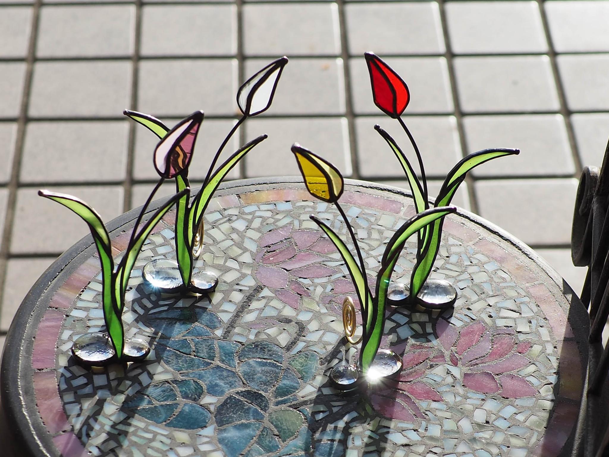 「チューリップ」ステンドグラス・アンティークガラス・窓辺にちょこんとシリーズ | 13枚目