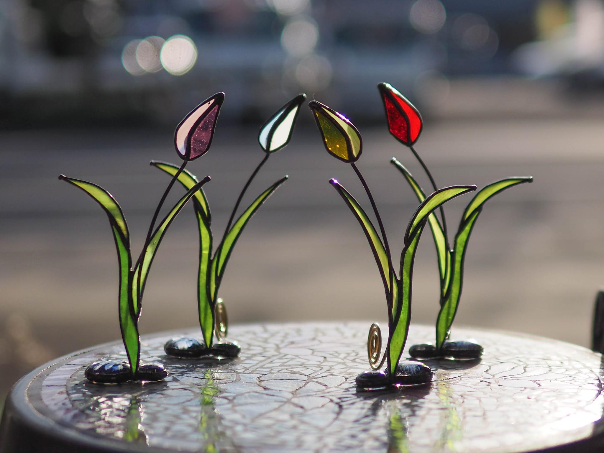 「チューリップ」ステンドグラス・アンティークガラス・窓辺にちょこんとシリーズ | 15枚目