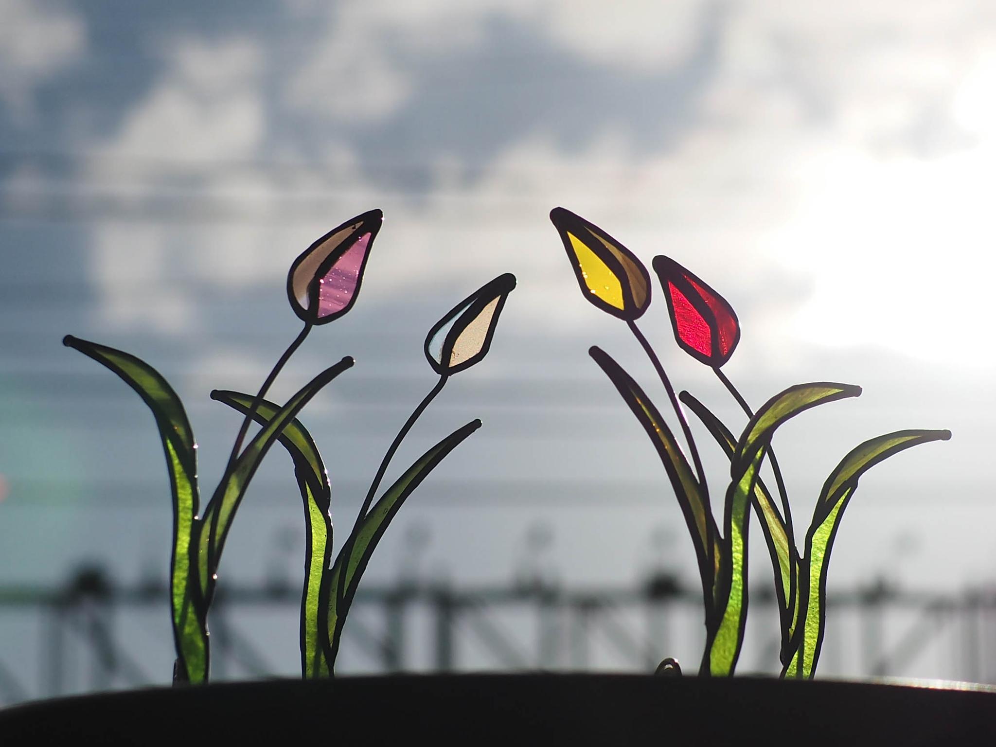 「チューリップ」ステンドグラス・アンティークガラス・窓辺にちょこんとシリーズ | 3枚目